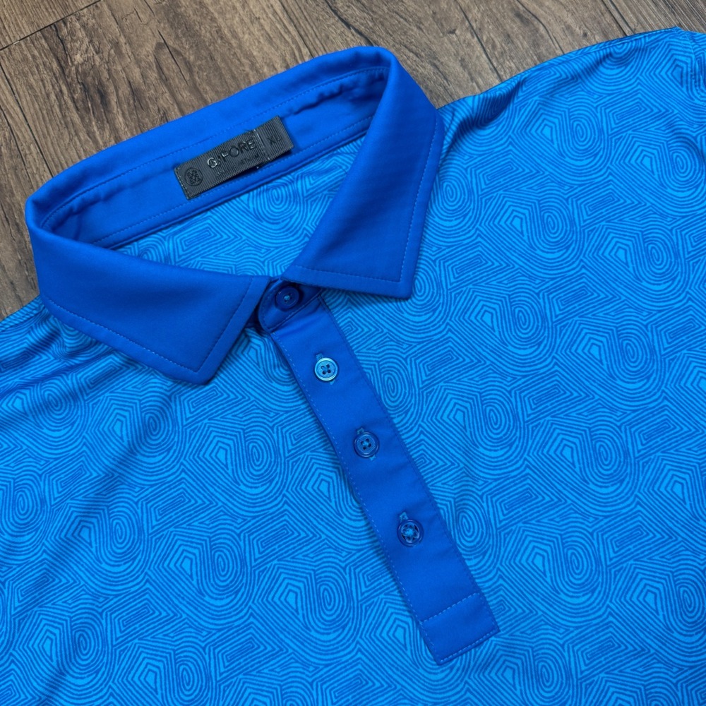 G/FORE Polo Shirt Mens XL Blue Geometric Swirl Golf‎ Abstract Stretch G4MF22K108